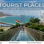 Best places to visit in Visakhapatnam featuring Kailasagiri Glass Bridge, Aircraft Museum, Shiva-Parvati statues, and RK Beach
